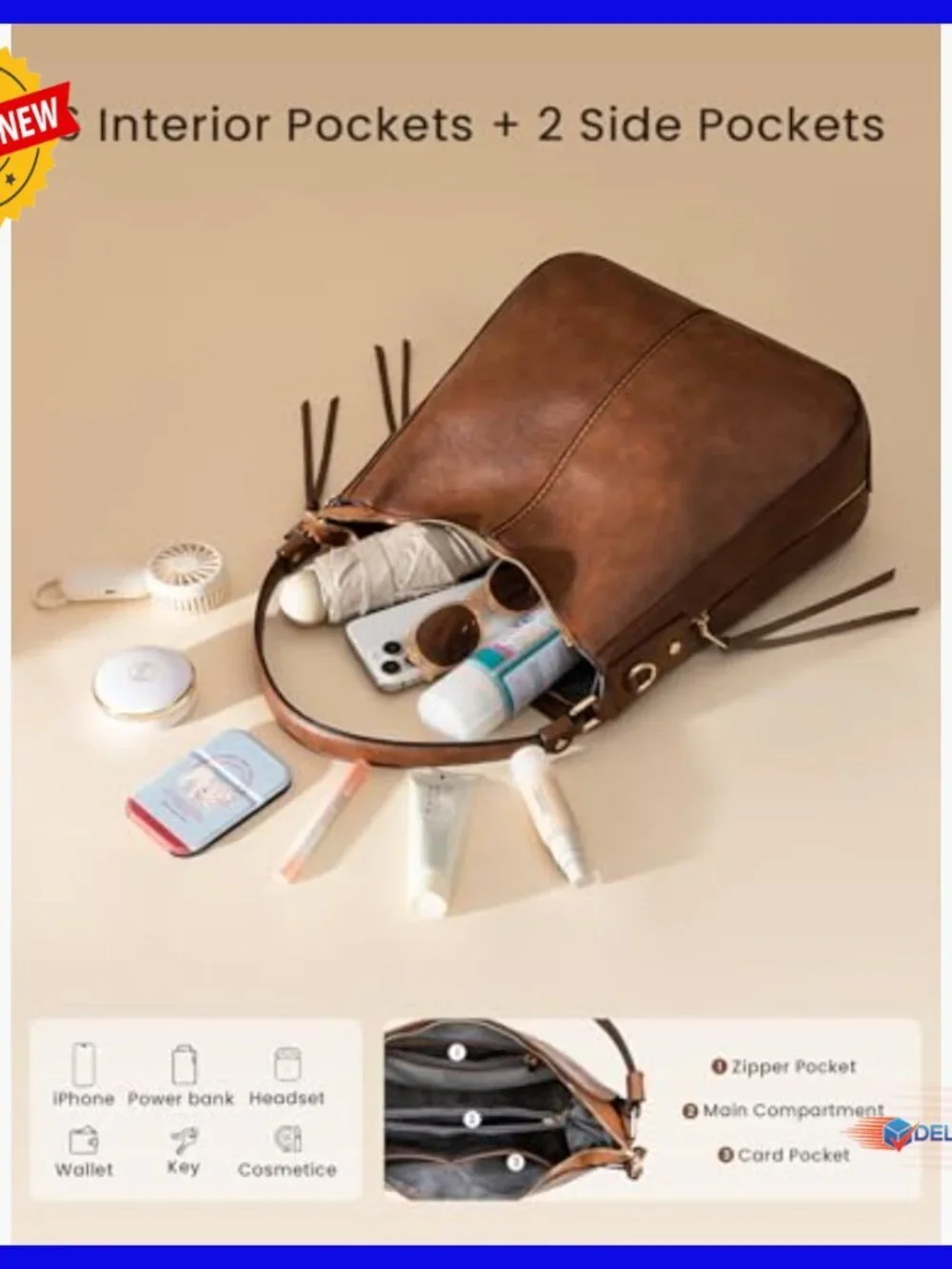 Large Faux Leather Hobo Crossbody Bag with Adjustable Strap